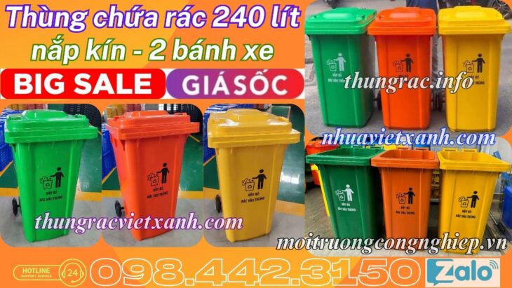 Thùng rác nhựa 240 lít nắp kín TR240