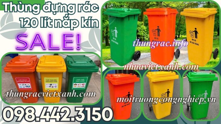 Thùng rác nhựa 120 lít nắp kín TR120