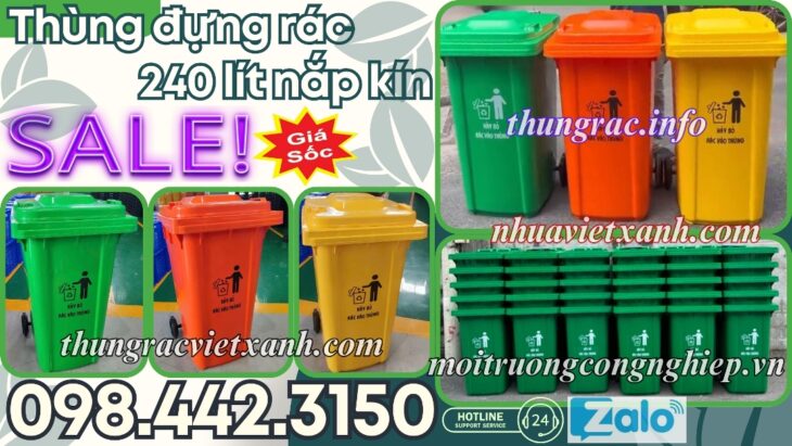 Thùng rác nhựa 240 lít nắp kín TR240