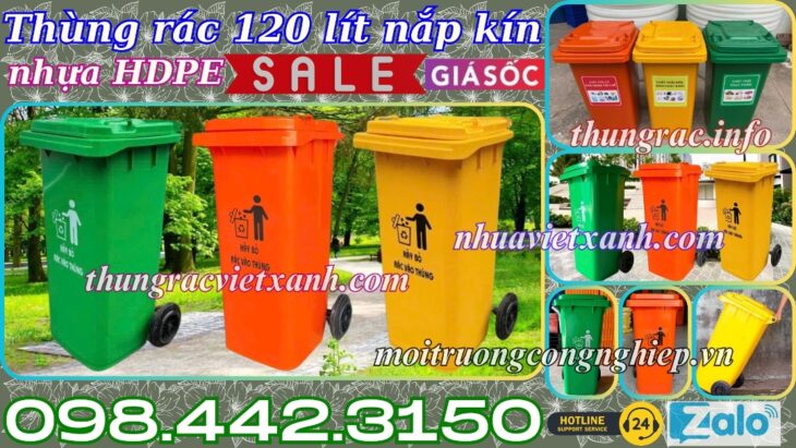 Thùng rác nhựa 120 lít nắp kín TR120