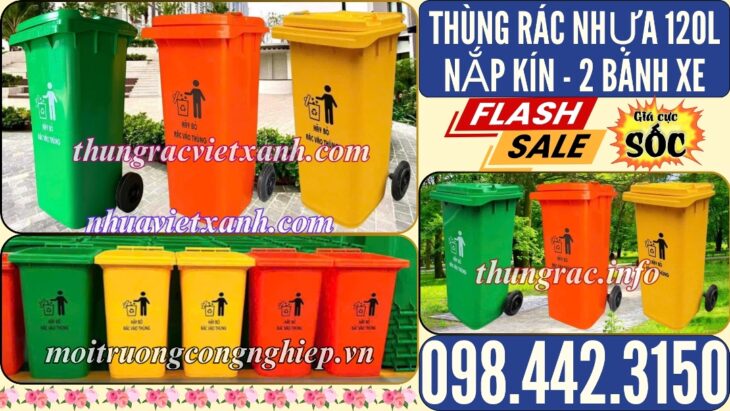 Thùng rác nhựa 120 lít nắp kín TR120
