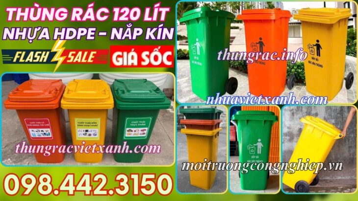Thùng rác nhựa 120 lít nắp kín TR120