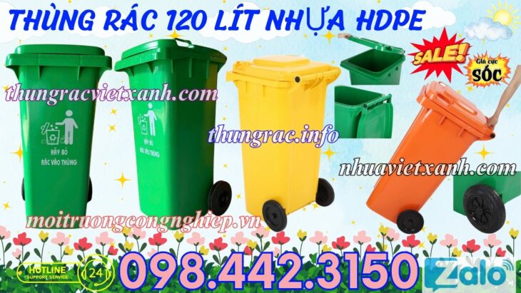 Thùng rác nhựa 120 lít nắp kín TR120