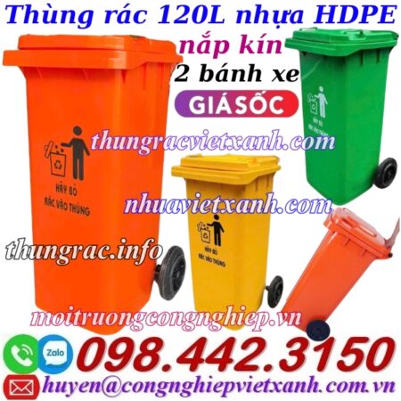 Thùng rác nhựa 120 lít nắp kín TR120 Thùng rác nhựa 120 lít nắp kín TR120