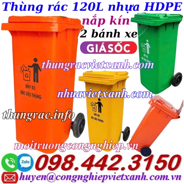 Thùng rác nhựa 120 lít nắp kín TR120
