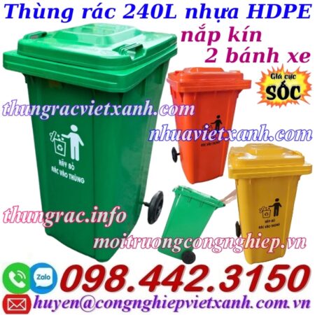 Thùng rác nhựa 240 lít nắp kín TR240 Thùng rác nhựa 240 lít nắp kín TR240