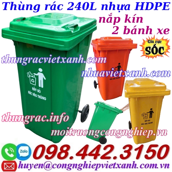 Thùng rác nhựa 240 lít nắp kín TR240