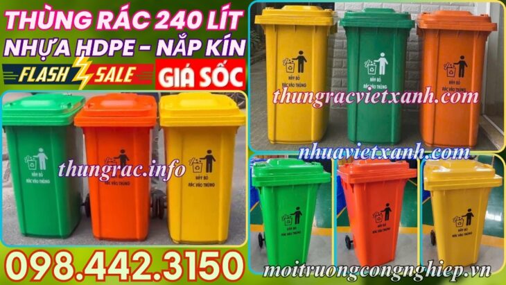 Thùng rác nhựa 240 lít nắp kín TR240