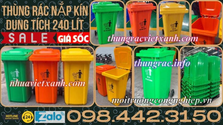 Thùng rác nhựa 240 lít nắp kín TR240