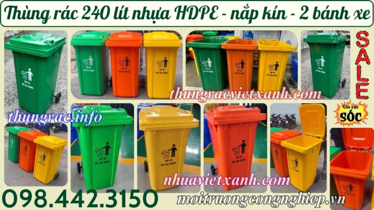 Thùng rác nhựa 240 lít nắp kín TR240