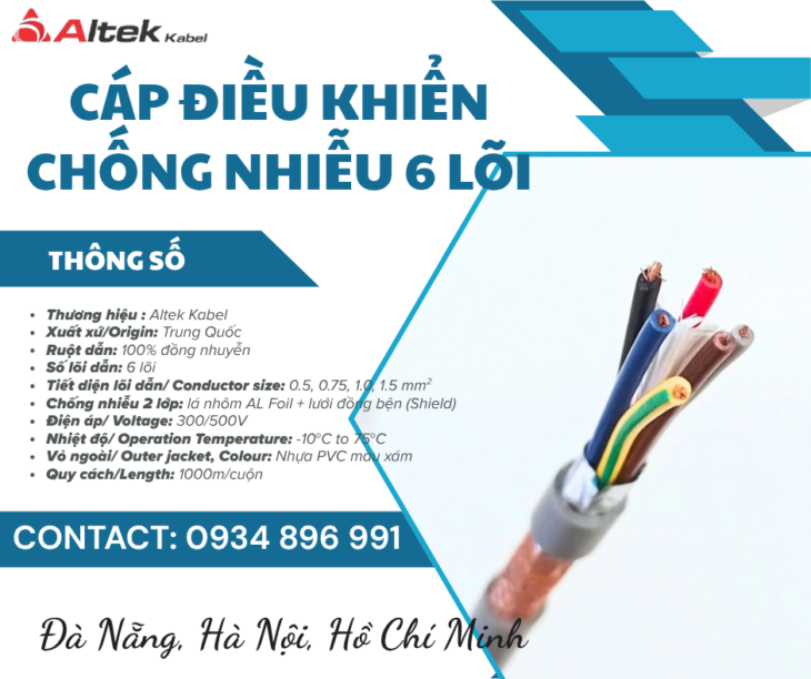 Cáp Điều Khiển 6×0.75 Mm2 Chống Nhiễu Bình Dương, Long An, Cần Thơ