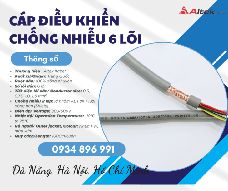 Cáp Điều Khiển 6×0.75 Mm2 Chống Nhiễu Bình Dương, Long An, Cần Thơ