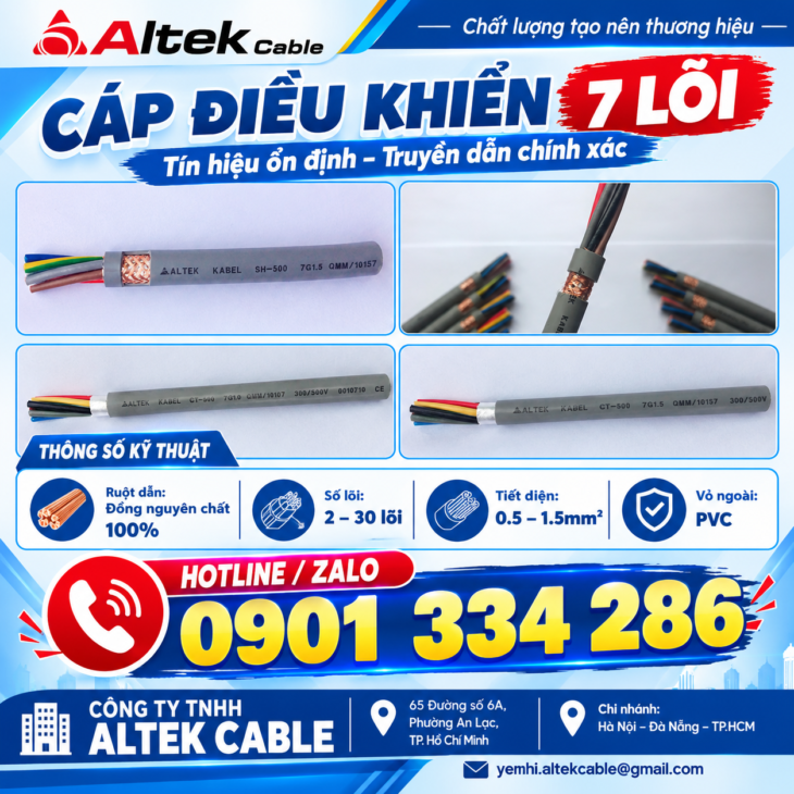 Cáp Điều Khiển 7×0.5mm², 7×0.75mm², 7×1.0mm², 7×1.5mm² ALTEK KABEL