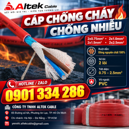 Cáp Chống Cháy Chống Nhiễu Ruột Đồng 2×0.75mm² ALTEK KABEL