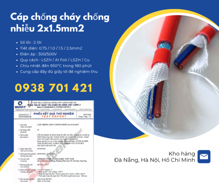 Cáp chống cháy chống nhiễu 2×1.5mm² Altek Kabel FR215GFT – Cáp chống cháy cho hệ thống báo cháy