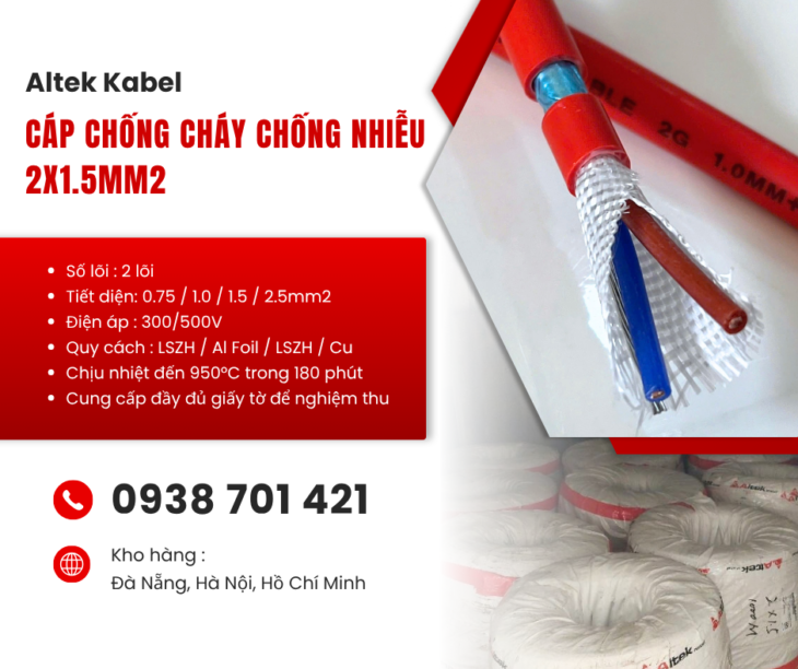 Cáp chống cháy chống nhiễu 2×1.5mm² Altek Kabel FR215GFT – Cáp chống cháy cho hệ thống báo cháy