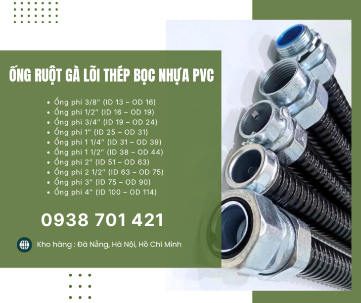 Ống ruột gà lõi thép bọc nhựa PVC và phụ kiện ống sẵn Quy Nhơn, Phú Yên, Khánh Hòa
