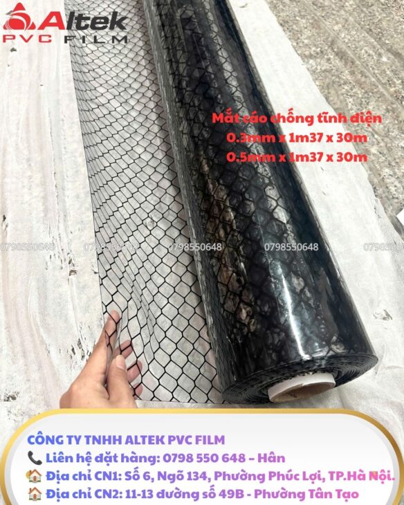 Màng pvc mắt cáo chống tĩnh điện – giải pháp an toàn cho xưởng sản xuất hiện đại