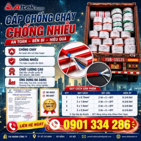 Cáp Chống Cháy Chống Nhiễu 2×0.75 mm², 2×1.0 mm², 2×1.5 mm², 2×2.5 mm² ALTEK KABEL Cáp Chống Cháy Chống Nhiễu 2×0.75 mm², 2×1.0 mm², 2×1.5 mm², 2×2.5 mm² ALTEK KABEL