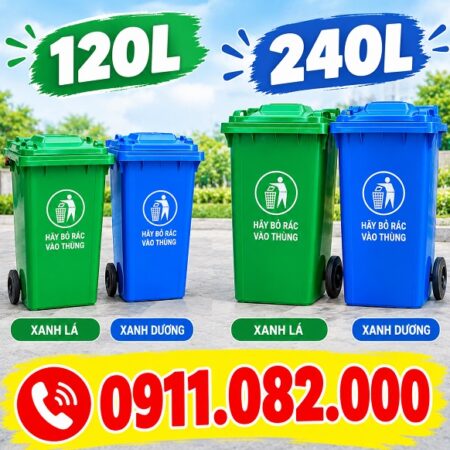 Thùng rác nhựa 240L giá rẻ- thùng rác dày mới 100% giá tốt tại an giang- lh 0911.082.000